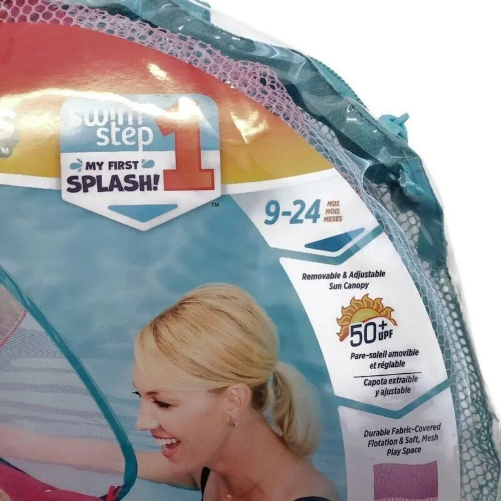 Swimways Baby Spring Float Sun Canopy Pink Fish Swim Step 1 Splash 9-24 Months - Picture 4 of 5